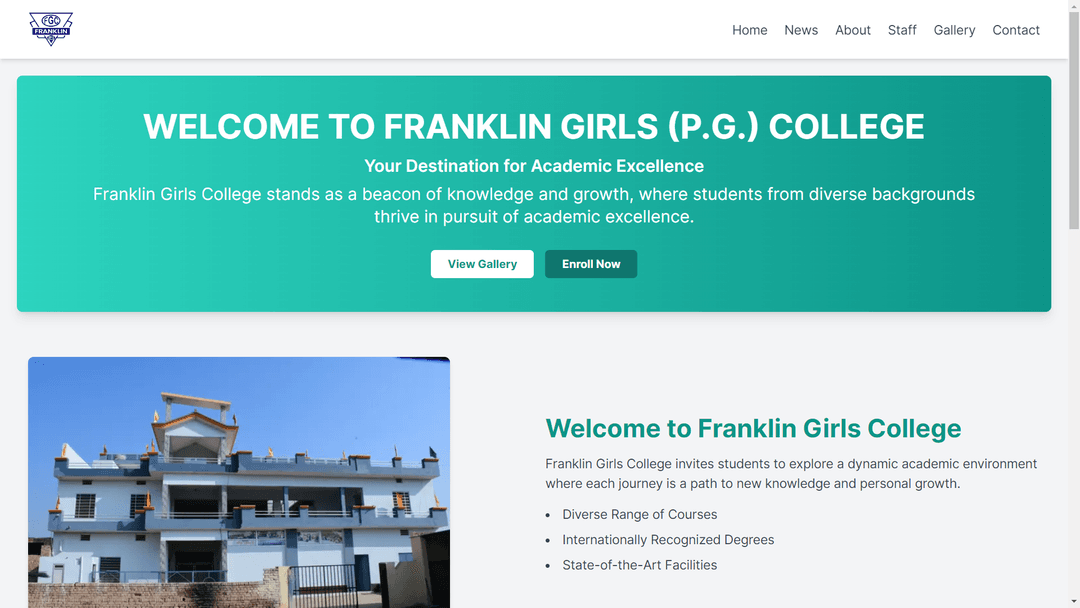 Dynamic Website For An Educational Institude